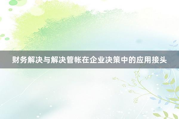 财务解决与解决管帐在企业决策中的应用接头